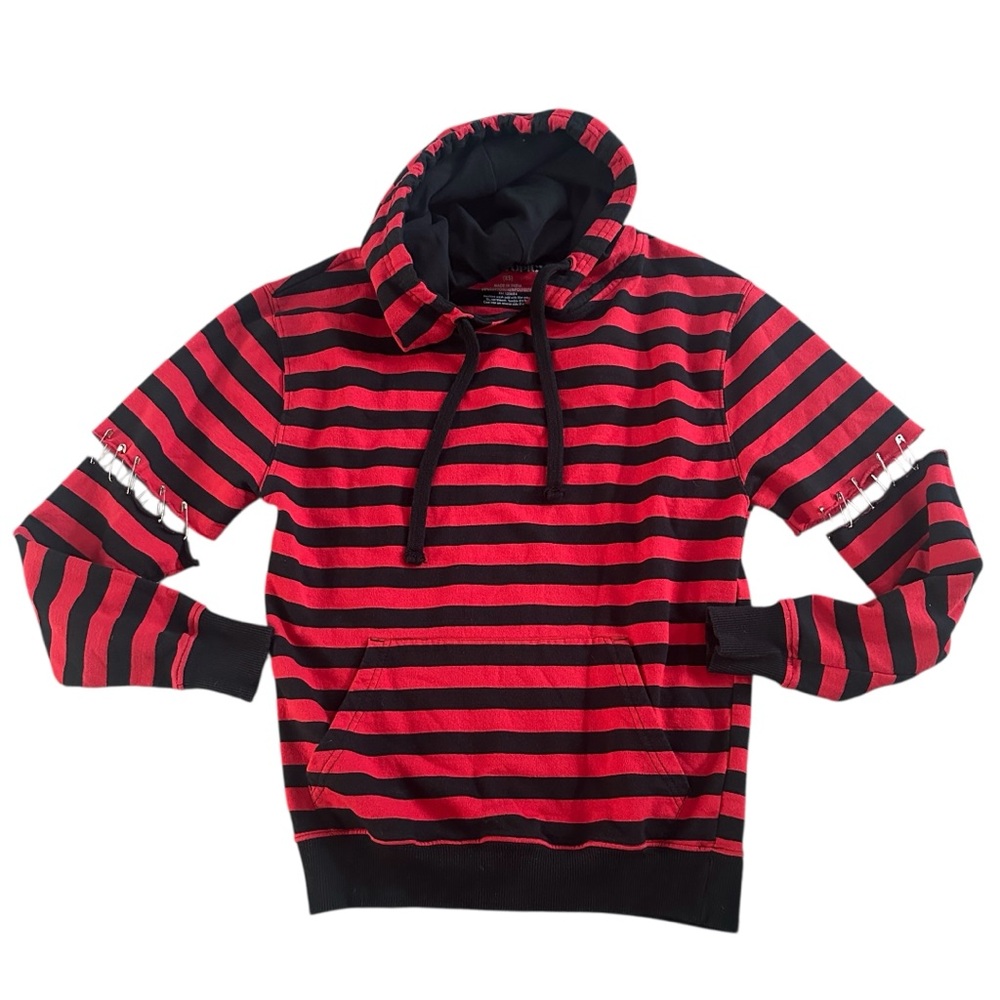Hot Topic Striped Hoodie with Safety Pin Arms Mens XS